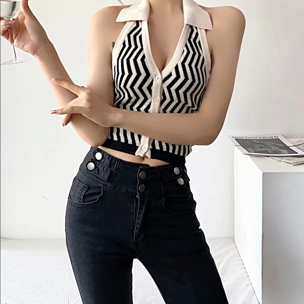Patterned Polo Halter Top